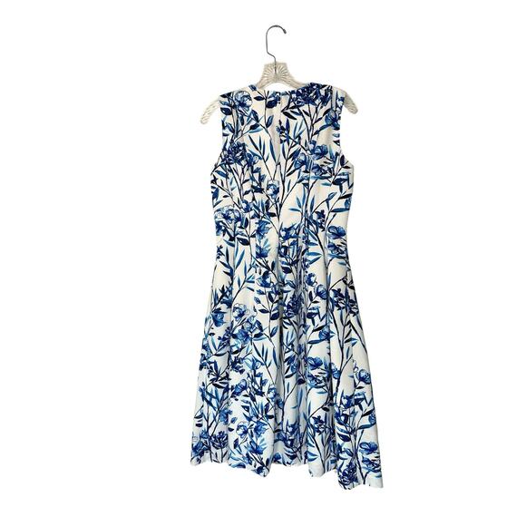 Eliza J‎ Blue White Floral Cocktail Hour Sleeveless Sheath Midi Dress Size 6 - Picture 8 of 10
